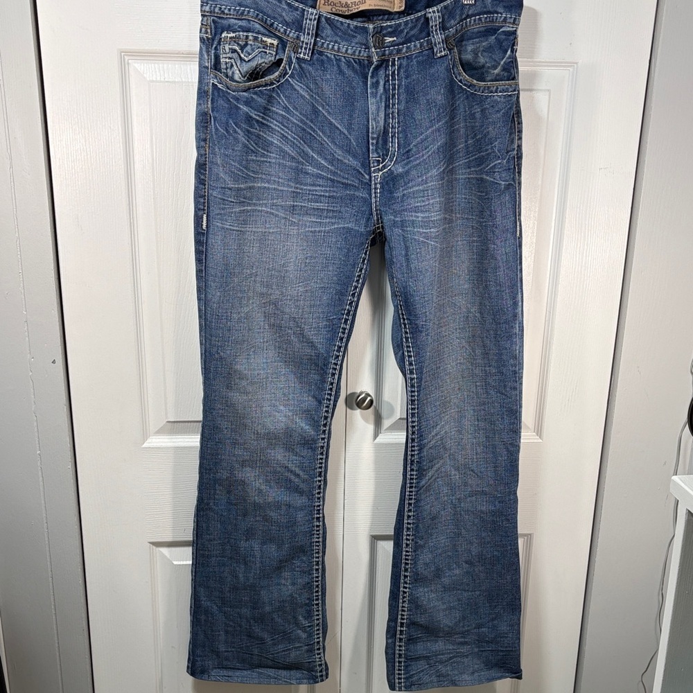 Rock & Roll Cowboy Men’s Medium Wash Bootcut Jeans Western Denim